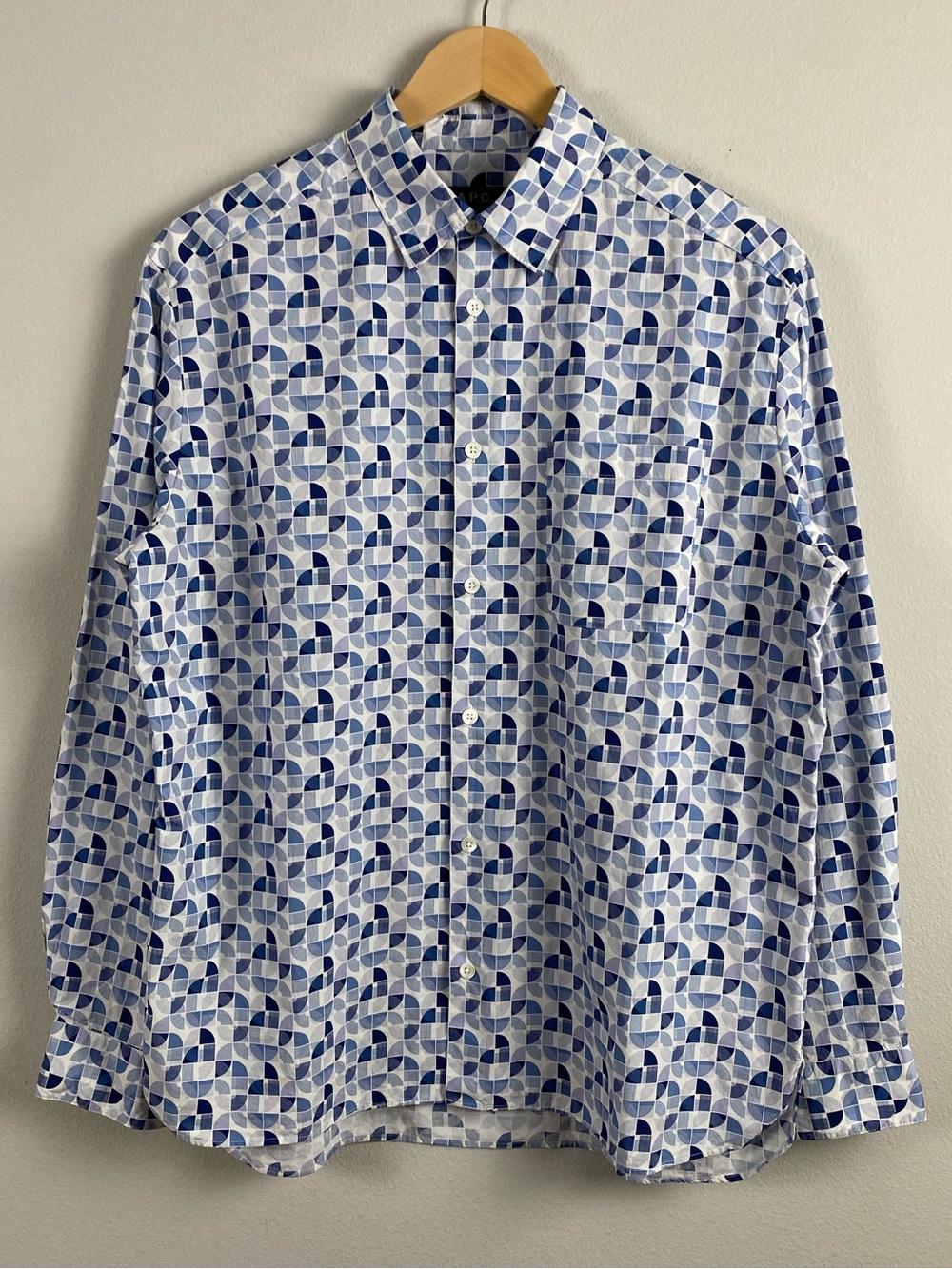 A.P.C Malo Long Sleeve Button Up Shirt | Geometric Pattern/Motifs | Blue/White